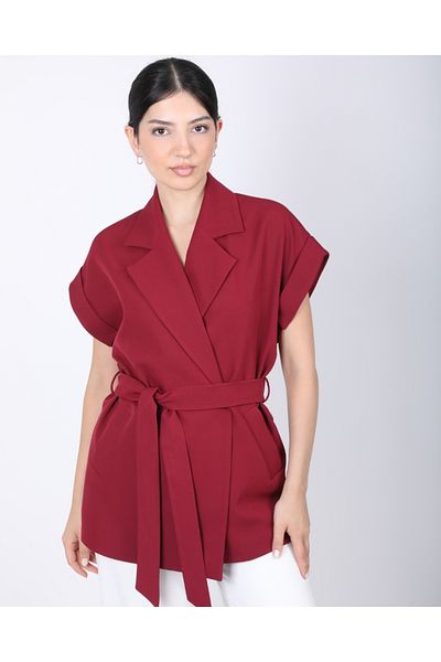 DEQ FASHION Women's Burgundy Off-Shoulder Oversize Belted Vest