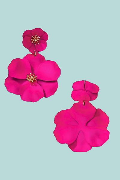 Seamoda Large Size Special Design Fuchsia Flower Metal Earrings