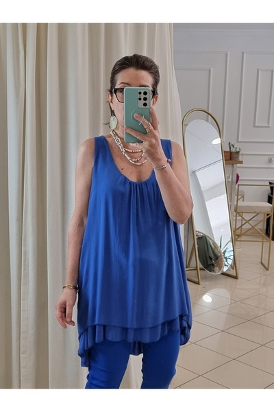 pudubutik Lace Detail Viscose Undershirt Blue Italian