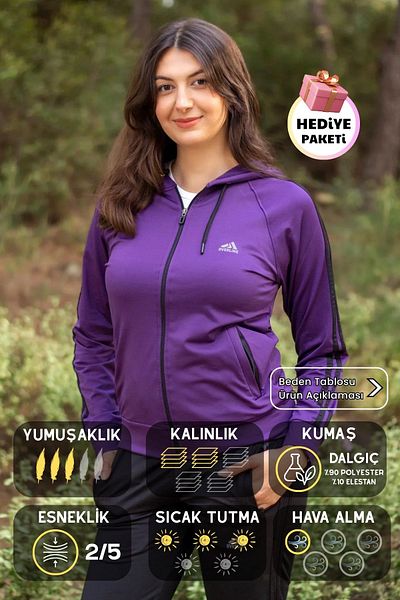 Azıcık Akıllı Дамски лилав спортен комплект с цип и качулка, за гмуркане и гмуркане, 21kestax11