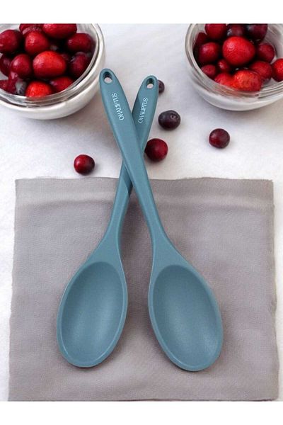 elfnur 2Pcs Hard Tip Heat Resistant Fireproof Non-Stick 28 cm Silicone Tablespoon Set