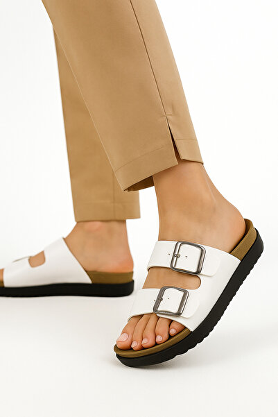 Shoebuo Női ortopéd talpú papucsok, dupla pántos csatos napi kényelmes papucsok, medencepapucsok, strandpapucsok