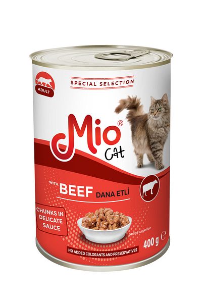 MİO Pack of 10 Canned Cat Food, ❤️ Mio Cat 400 g, Premium Wet Food, Adult Cat Food, Veal