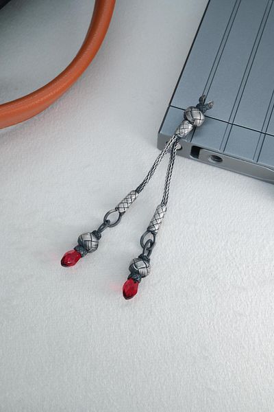 dergah tesbih Silver Kazaziye Whips with Red Stones