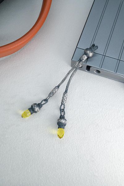 dergah tesbih Silver Kazaziye Whips with Yellow Stones