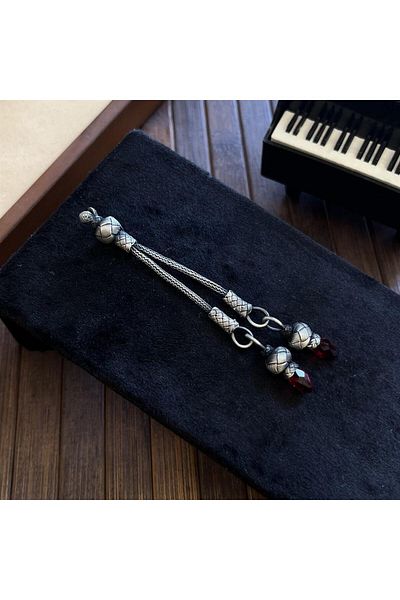 dergah tesbih Silver Kazaziye Whips with Red Stones