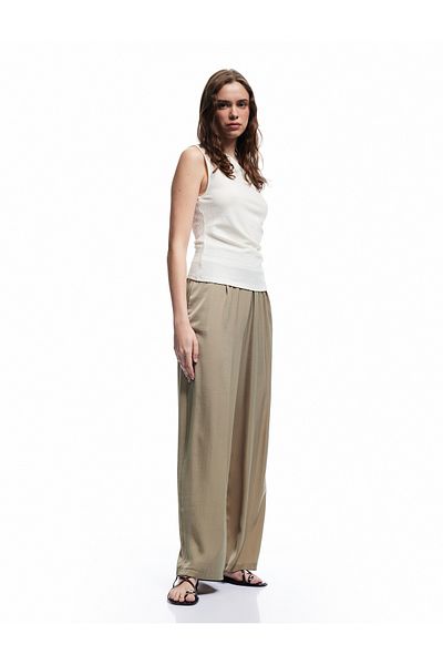 Koton Aerobin Fabric Pocket Pleated Wide Leg Satin Palazzo Pants