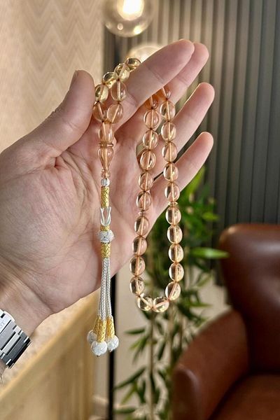 dergah tesbih Transparent German Fire Amber Special Silver Kazaz Design Rosary