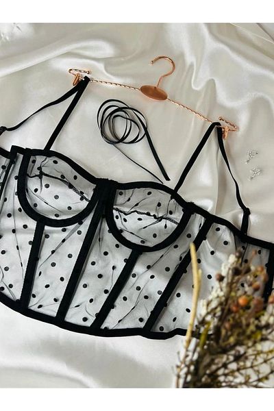 DERİN SECRET Corset vintage cu buline cu sârmă neagră pentru femei