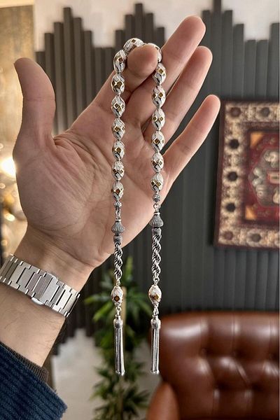 dergah tesbih Handcrafted Silver Design Caged Yellow Zaza Rosary