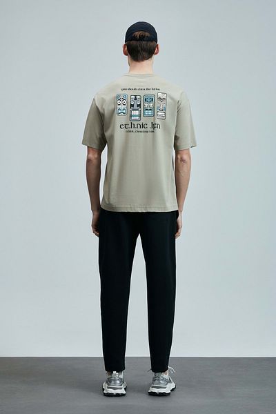 Lufian 111020248 Mask Modern Graphic T-Shirt Men's T-Shirt Beige