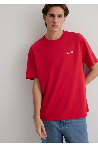 Mavi Jeans Printed Red T-Shirt Loose Fit / Loose Relaxed Cut 0612591 -70476
