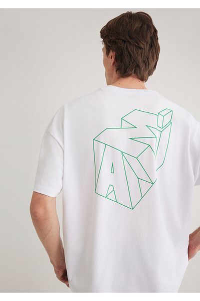 Mavi Λευκό μπλουζάκι με λογότυπο πίσω τύπωμα Oversize / Φαρδιά εφαρμογή 0610320 -602
