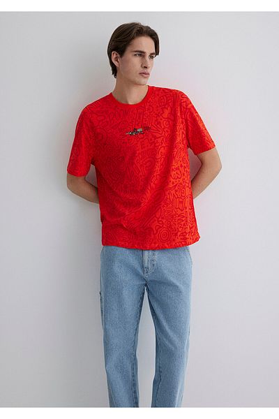 Mavi Road Runner Printed Red T-shirt - Loose Fit 0611244 -70471