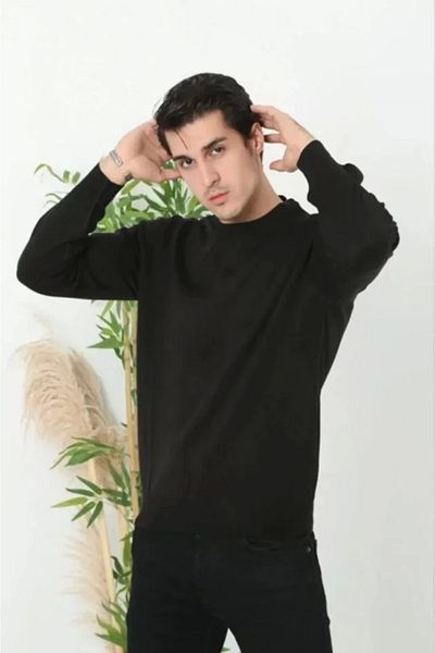 Silerra Tricotaj unisex cu mânecă lungă și decolteu - negru