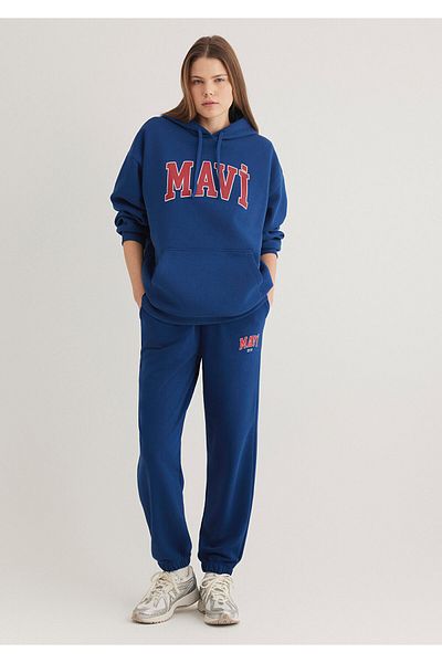 Mavi Marineblaues Sweatshirt mit Kapuze und Logoaufdruck 1600361-82625