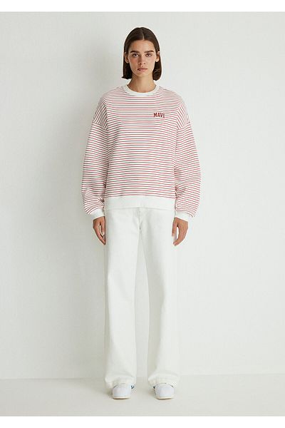 Mavi Logo Printed Red Striped Sweatshirt 1s10100-86680