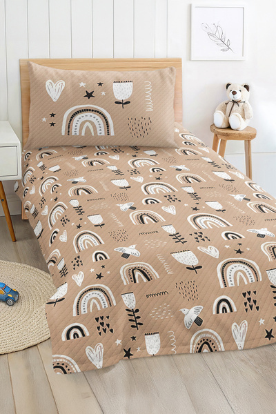 Realhomes مجموعة مفرش سرير بيكه لغرفة الأطفال والمراهقين بنمط تويست بني اللون