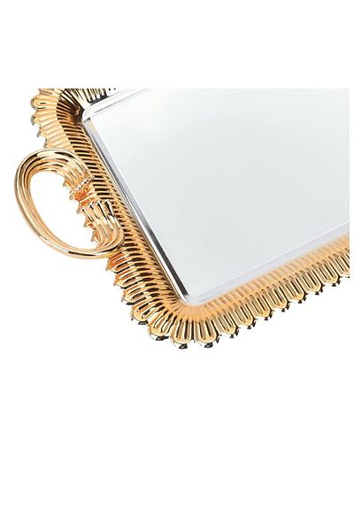 Alsaif Gallery Al Saif Gallery Stainless Steel Tray Set with Gold Handles, 3 Pieces - Silver