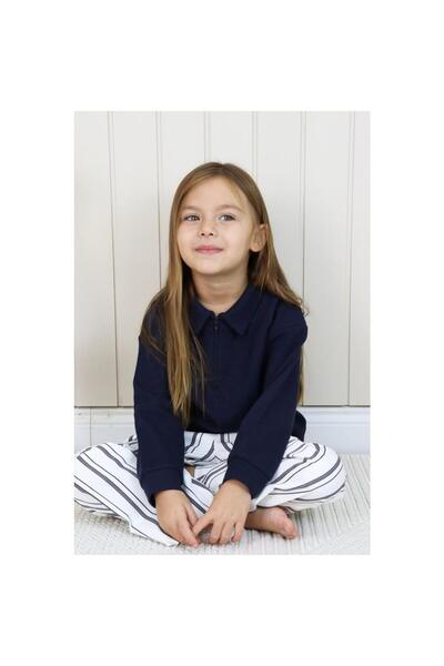 MiaBaby Long Sleeve Zippered Sweat Striped Pants Set Navy Blue Wffçi̇zgi̇li̇-...