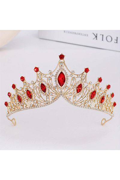 GlassySKY Crown with Stones Wedding Bridal Henna Birthday Graduation Party Stage Photography Hair Accessory