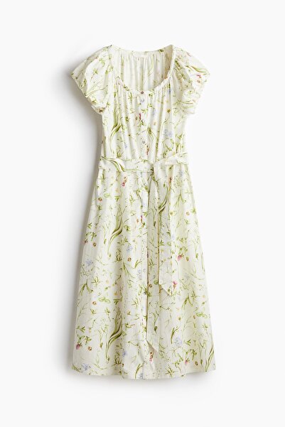 H&M Kabarık Kollu Poplin Elbise
