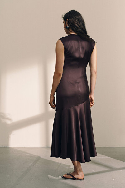 H&M V Yakalı Saten Elbise