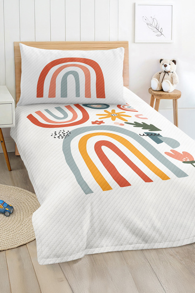 Realhomes مجموعة غطاء سرير بيكه لغرفة الأطفال والمراهقين بنمط المطر الملون