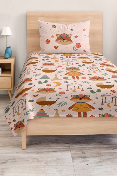 Realhomes مجموعة غطاء سرير بيك لغرفة الأطفال والمراهقين بنمط ثعلب لطيف