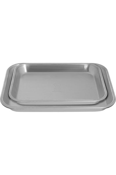 Alsaif Gallery Burger Tray Aluminum Al Seif Gallery, 27×19.4×2.6 cm, Rectangular, Two Pieces - Silver