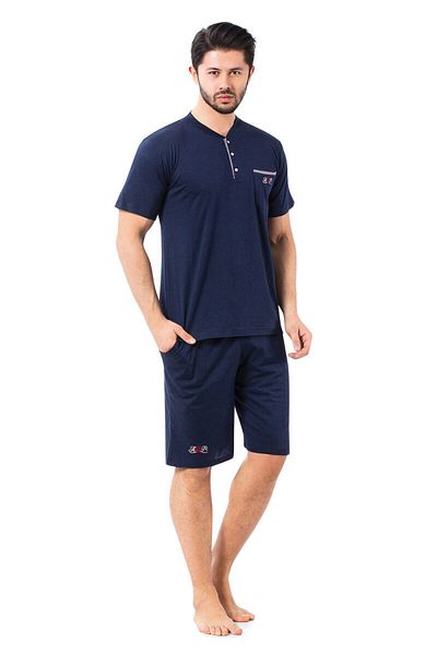 ALİMER Σετ ανδρικές πιτζάμες - Navy Blue Crest 3 τεμαχίων σε κουτί κεντημένο Lycra κοντομάνικο χτενισμένο βαμβάκι 1103