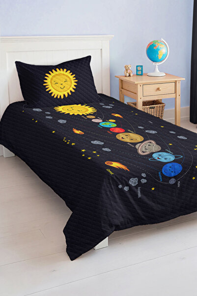 Realhomes Solar System Patterned Single Children's and Teenager's Room Pique Set in Vibrant Colors