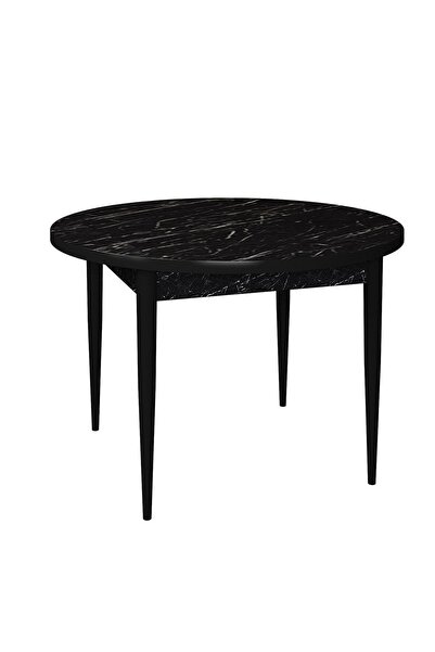 Canisa Rox Serisi Yuvarlak 90x90 Siyah Mermer Desenli Sabit Masa 4 Füme Sandalye Mutfak Masası Takımı