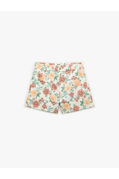 Koton Floral Mini Shorts with Regular Waist Pockets