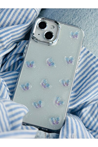 Go Aksesuar Apple Iphone 13 - 14 - 15 Uyumlu 3d Mini Kelebek Epoksili Silikon Telefon Kılıfı