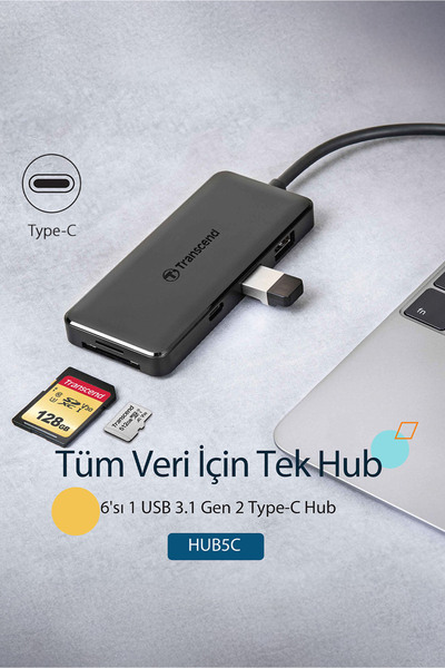 Transcend Transcend TS-HUB5C 2-Port Type-A,1-Port Type-C,1-Port PD,SD/MicroSD Gen 2 Type C HUB & Kart Okuyucu