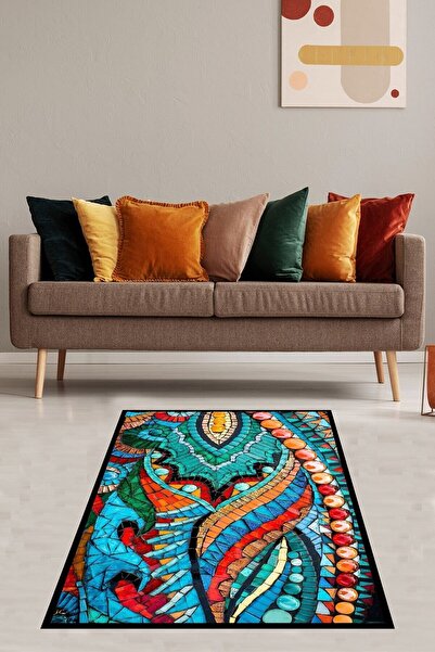 on the clouds Mozaik Desenli Renk Geçişli Dijital Baskı Yıkanabilir Kaymaz Ta...