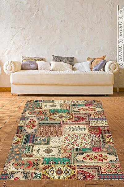 on the clouds Patchwork Etnik Desenli Yıkanabilir Kaymaz Taban Leke Tutmaz Ço...