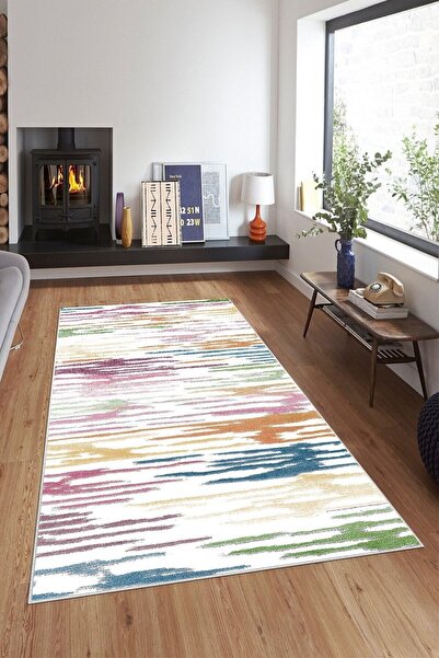 on the clouds Çok Renkli Çizgi Desen Renk Geçiş Yıkanabilir Kaymaz Taban Leke...