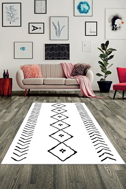 on the clouds Geometrik Çizgi Kilim Desenli Bohem Dijital Baskı Yıkanabilir K...