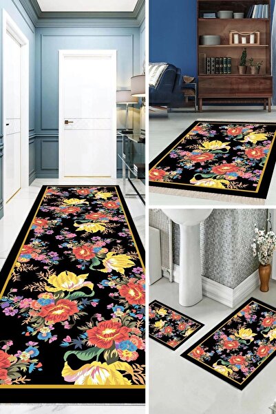 on the clouds 3'lü Yatak Odası Halısı Takımı Yolluk 3'lü Çiçekli (1ad 80 x 30...