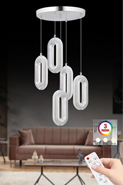 İstanbul Avize İstanbul Avize Beta 5'li Gümüş Ledli Modern Kumandalı 3 Renk Led Avize