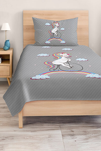 Realhomes مجموعة غطاء سرير بيكيه لغرفة الأطفال والمراهقين بنمط وحيد القرن الملون