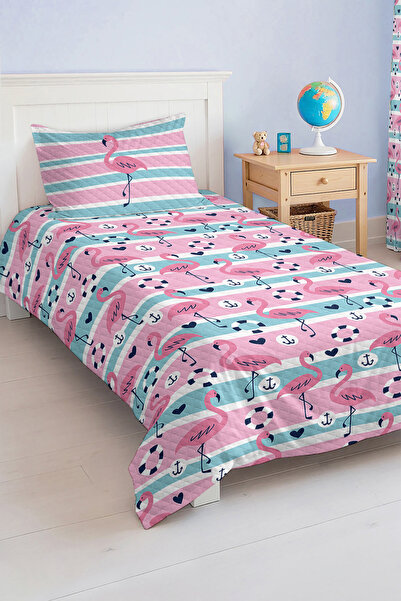 Realhomes مجموعة غطاء سرير بيك لغرفة الأطفال والمراهقين بنمط فلامنغو استوائي