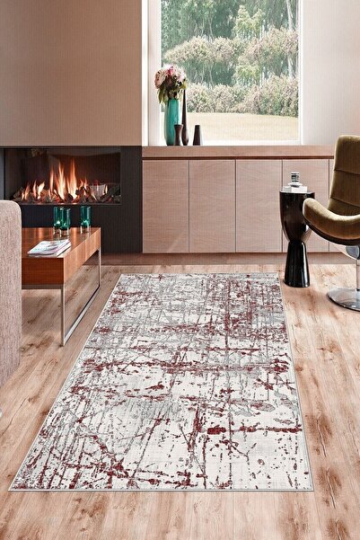 on the clouds Krem Desenli Bordo Efektli Yıkanabilir Kaymaz Taban Leke Tutmaz...