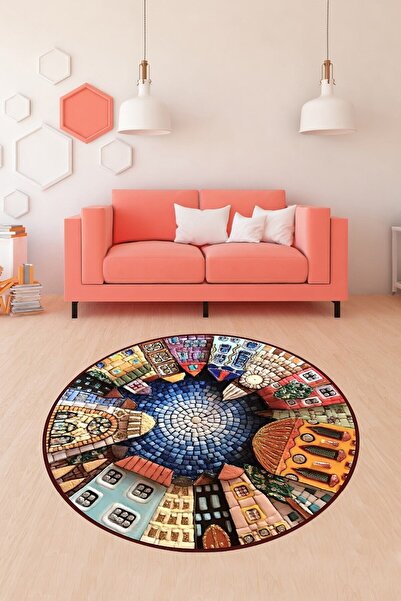 on the clouds Mozaik Renk Geçişli Taş Ev Desenli Dijital Baskı Yıkanabilir Ka...