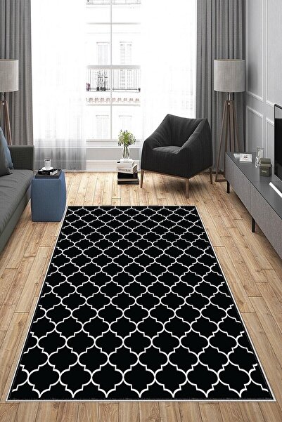 on the clouds Siyah Damla Desenli Yıkanabilir Kaymaz Taban Leke Tutmaz Modern...