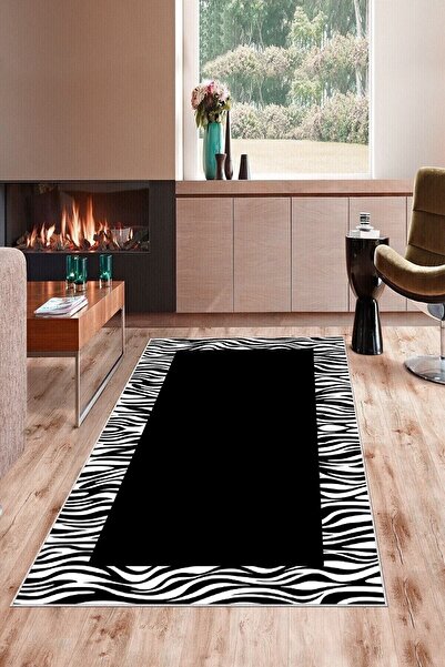 on the clouds Siyah Zemin Zebra Desenli Yıkanabilir Kaymaz Taban Leke Tutmaz ...