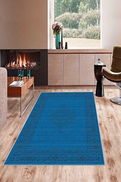 on the clouds Mavi Çizgi Detaylı Yıkanabilir Kaymaz Taban Leke Tutmaz Modern ...