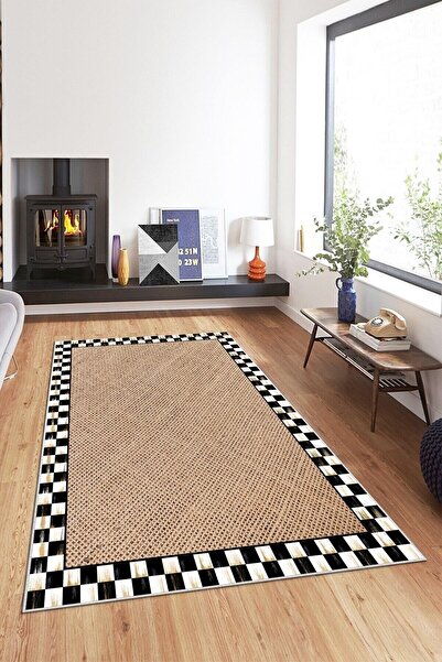 on the clouds Siyah Beyaz Dama Ve Hasır Desen Yıkanabilir Kaymaz Taban Leke T...